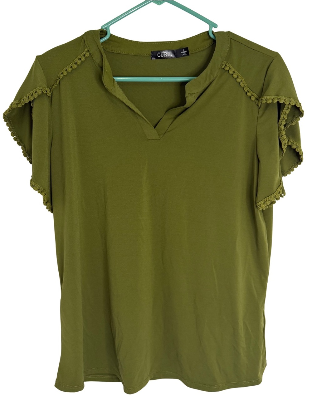 3/$20 Cure. Olive Green Flutter Sleeve V-Neck Top
